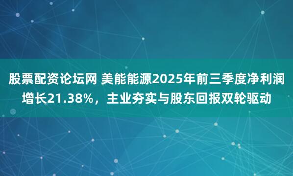股票配资论坛网 美能能源2025年前三季度净利润增长21.38%,主业夯实与股东回报双轮驱动